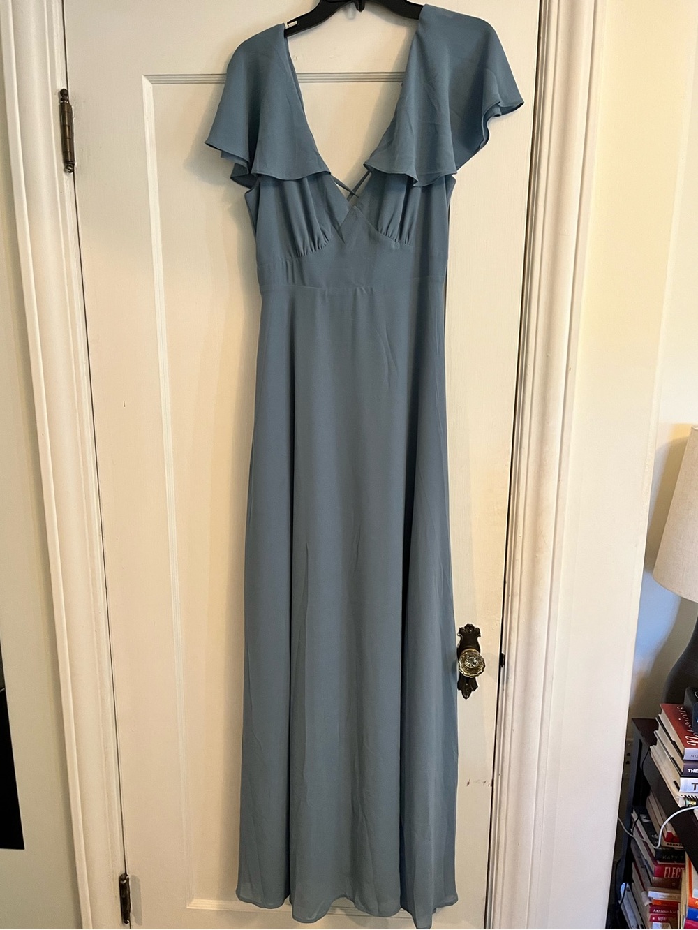Lulus Dusty Blue Maxi Dress with Flutter Sleeves